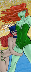 2d areola barbara_gordon batgirl batman_(series) blue_eyes dc erect_nipples female female_only gotham_girls green-skinned_female green_eyes green_lips green_lipstick green_skin human multiple_females multiple_girls nipples no_bra pamela_isley poison_ivy red_hair yuri