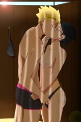1boy 1girls boruto:_two_blue_vortex boruto_sex female glasses imminent_sex kissing male male/female mangekyou_sharingan medium_ass naruto naruto_(series) optimystic red_eyes sarada_uchiha scar scar_across_eye scars small_breasts standing straight teenage_boy teenage_girl teenager teenager_on_teenager uchiha_sarada undressing uzumaki_boruto whiskers