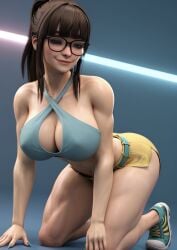 1girls abs ai ai_generated big_ass big_breasts brown_hair brown_hair cleavage cleavage_cutout criss-cross_halter glasses halter_top halterneck madz(oc) muscular muscular_female pleated_skirt ponytail preview radnsad short_skirt simple_background skirt sneakers solo solo_female solo_focus thick_ass thick_legs thick_thighs wallpaper