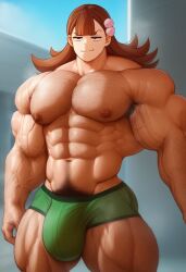 1boy abs ai_generated alternate_body_type ambiguous_gender ambush_(trap) arm_hair arm_veins armpit_hair bangs bara barechested biceps boy brown_hair bulge bulge_through_clothing chest_hair civitai club_shaped_penis day feet_out_of_frame genderswap_(ftm) hair_ornament hairclip hairy hairy_armpits hairy_arms hairy_chest hairy_legs helmet hyper_pecs komi-san_wa_komyushou_desu komi_can't_communicate large_pectorals leg_hair long_hair male male_breasts male_focus male_swimwear man_nipples masculine_male muscles muscular muscular_male navel navel_hair nipples outdoors outside pecs pecs_focus pectorals pink_eyes pubic_hair pubic_hair_peek rule_63 sewoh26 shirtless_male solo solo_focus steaming_body swim_briefs thick_arms thick_thighs thighs topless topless_male underwear veins yamai_ren yaoi