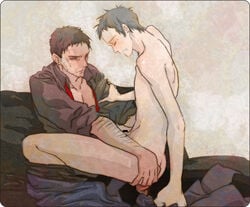 2boys blush body_hair dojima_ryotaro facial_hair gay male male/male male_only megami_tensei partially_clothed penetration persona persona_4 tagme tohru_adachi yaoi