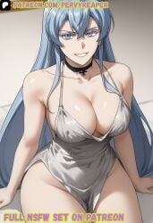 beautiful big_breasts blue_eyes blue_hair esdeath_(akame_ga_kill!) revealing_clothes solo_female