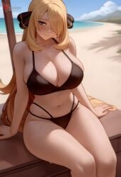 1girls 2d ai_generated ass barefeet beach big_ass big_breasts bikini blonde_hair breasts cynthia_(pokemon) erophoenix feet female female_focus full_body long_hair looking_at_viewer looking_back milf nintendo nude older_woman pale_skinned_female patreon_username pokemon pokemon_dppt smile soles solo solo_female sweat swimsuit thick thick_thighs toes uncensored voluptuous