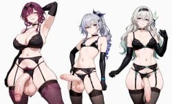 3futas abs ai_generated arm_gloves armpits average_breasts average_sized_penis balls big_balls bra breasts choker comparing comparison difference excessive_pubic_hair firefly_(honkai:_star_rail) flat_chest foreskin futa_only futanari garter_belt garter_straps hairy honkai:_star_rail hoyoverse intersex kafka_(honkai:_star_rail) lingerie looking_at_viewer maos medium_breasts mihoyo milf_futa panties panties_aside penis penis_size_difference petite precum pubic_hair silver_wolf_(honkai:_star_rail) size_difference skinny stockings thick_thighs uncircumcised veiny_penis white_hair wide_hips