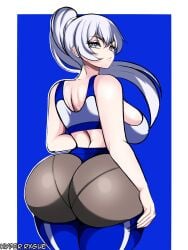 1girls ass big_ass bottom_heavy breasts clothing crop_top dat_ass fat_ass female female_only huge_ass hyperrxgue large_ass looking_at_viewer looking_back pants pantylines rwby solo thick_ass thick_thighs thunder_thighs weiss_schnee white_hair wide_hips