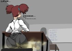 barbara_(mrwastemaster) big_ass brown_hair buckle comic fart jeans mrwastemaster sitting text