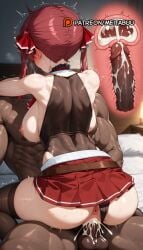 1boy ai_generated anus ass back backboob balls black_leotard black_thighhighs blush breasts brown_leotard censored cervix clothed_female_nude_male clothed_sex clothing_aside cowgirl_position cross_section cum cum_in_pussy cum_overflow dark-skinned_male dark_skin deep_penetration ejaculation female from_behind hair_ribbon hololive hololive_fantasy hololive_japan houshou_marine houshou_marine_(1st_costume) internal_cumshot interracial large_breasts large_penis leotard leotard_aside leotard_under_clothes long_hair male meitabuu miniskirt mosaic_censoring muscular muscular_male nipples nude on_bed panties_aside penis pleated_skirt puckered_anus pussy red_hair red_ribbon red_skirt ribbon see-through_leotard sex skirt solo_focus straddling straight sweat testicles thighhighs trembling twintails uncensored upright_straddle uterus vaginal_penetration virtual_youtuber x-ray