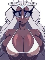 1girls big_breasts bikini bikini_top breast_squish breasts_bigger_than_head busty busty_female cleavage enormous_breasts fanart female fleshpie669 giant_breasts gigantic_breasts hazbin_hotel huge_breasts large_breasts looking_at_viewer pinup presenting_breasts sera_(hazbin_hotel) shy