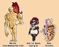 armor bulge character_name clothing dongwongtang femboy gold_(metal) levi_(dongwongtang) makeup original_characters purple_skin red_hair white_skin wide_hips