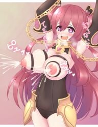 areolae big_breasts breast_expansion breasts breasts growth_sequence japanese_text kuuka_(princess_connect!) lactating lactation milk nipples princess_connect! tagu_hblabe text