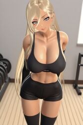 1girls arms at back bangs behind between black blonde_hair bodily_fluids bra breasts cleavage clothing dark dark-skinned_female dark_skin delinquent_mother_(flim13) dumbbell ear earrings elbow exercise eyes female fit_female flim13 floor gal gloves grey gyaru gym hair hi_res high high_resolution huge_breasts indoors jewelry large large_breasts legwear lips long looking looking_at_viewer midriff navel only original parted piercing png resolution short shorts shoulders skin smile solo sports sports_bra sportswear standing sweat sweaty sweaty_body sweaty_breasts tan-skinned_female tan_body tanned tanned_female tanned_skin thighhighs thighs underwear viewer weights wide_hips wooden