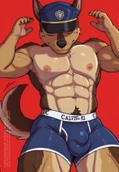 ai_animation ai_generated animated anthro big_ass bubble_ass bubble_butt calvin_klein chase_(paw_patrol) cursed disney doberman dobermann flexing furry gay male muscular muscular_male paw_patrol stripping tagme video what