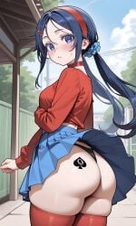 1girls ai_generated cheating cheating_girlfriend crazy_mita crazy_mita_(miside) cuckold miside mita_(miside) netorare ntr qos qos_tattoo queen_of_spades solo spade_tattoo surprised thick_thighs thong