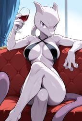 ai_generated big_breasts cup_of_wine furry furry_female mewtwo micro_bikini pokemon pokemon_(species) pokephilia razhdeluxe