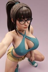 1girls abs ai ai_generated big_ass big_breasts brown_hair cleavage cleavage_cutout criss-cross_halter female glasses halter_top halterneck madz(oc) muscular muscular_female pleated_skirt ponytail preview radnsad short_skirt simple_background skirt sneakers solo solo_female solo_focus thick_ass thick_legs thick_thighs wallpaper
