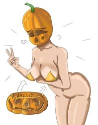 big_breasts breasts female front_view plants_vs._zombies plants_vs_zombies pumpkin pumpkin_(pvz) pumpkin_girl pumpkin_on_head shiny_breasts solo solo_female solo_focus