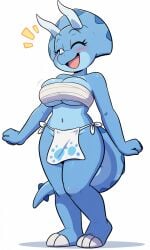 ai ai-created ai_art ai_generated big_breasts blue_body blue_skin cute full_body jurassiczalar loincloth pixai sarashi triceratops trixie_triceratops