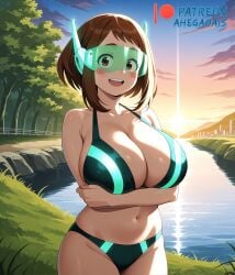 1girls ahegao_ai ai_generated bikini bikini_bottom bikini_top boku_no_hero_academia curvy curvy_body curvy_female curvy_figure ecchi female female female_focus female_only my_hero_academia neon neon_lights ochako_uraraka