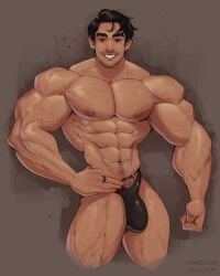 1boy abs artist_name bara bulge dated male male_focus male_only muscular muscular_arms muscular_chest muscular_male nipples pecs pectorals shirtless solo solo_male text thighs topless topless_male wardgaya