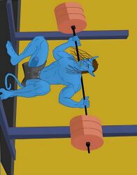 alien avatar big_penis blue_body bottomwear clothed clothing dreadlocks exercise feet genitals humanoid jake_sully male male_only muscular muscular_male na'vi no_underwear penis pointy_ears shirtless_male shorts solo squats tbagbtw weightlifting workout