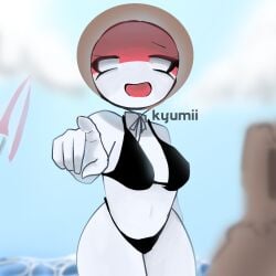 beach bikini countryhumans indonesia indonesia_(countryhumans) kyumii mocking_viewer no_sex pointing pointing_at_viewer
