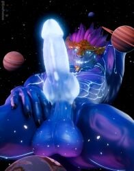 3d_(artwork) 4_toes 5_fingers abs absurd_res anthro anus ass aurelion_sol_(lol) balls balls_focus bioluminescence blender_(artwork) blue_body blue_eyes blue_sclera bone claws cosmic_background digital_media_(artwork) dragon eastern_dragon feet finger_claws fingers genital_focus genitals glowing glowing_anus glowing_genitalia glowing_markings glowing_penis gold_(metal) gold_jewelry hair hi_res jewelry kvnpoulsen league_of_legends leaning leaning_backward looking_at_viewer macro macro_anthro macro_male male markings muscular mythological_creature mythological_scalie mythology non-mammal_balls penis penis_focus pink_hair planet riot_games scalie seductive serratus skull skull_head sky smile smiling_at_viewer solo solo_focus solo_in_panel space space_background tail tencent toes touching_thigh