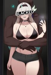 1boy 1girls big_breasts bitch black_lipstick blacked bra corrupted corruption cuckold dark-skinned_male dark_skin dominant_male evil_smile fat_male female firefly_(honkai:_star_rail) honkai:_star_rail honkai_(series) hoyoverse hug hug_from_behind interracial lip_piercing long_hair lord_dante male mihoyo netorare ntr piercing qos queen_of_spades sadic_smile sadism selfie smile white_hair whore_eyes