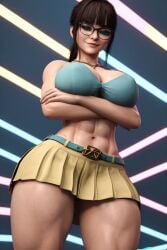1girls abs ai ai_generated big_ass big_breasts brown_hair brown_hair cleavage cleavage_cutout criss-cross_halter glasses halter_top halterneck low-angle_view madz(oc) muscular muscular_female pleated_skirt ponytail preview radnsad short_skirt simple_background skirt sneakers solo solo_female solo_focus thick_ass thick_legs thick_thighs viewed_from_below wallpaper