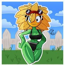 1girls anthro anthrofied ass big_breasts breasts cleavage female flora_fauna freckles hotpants outdoors outside plant plant_girl plant_humanoid plantie plants_vs_zombies pvz pvz_heroes solar_flare_(pvz) sunflower_(pvz) thick_thighs thighs tongue
