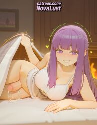 2025 ai_generated anime artist_name balls bangs bare_shoulders big_breasts big_chest big_penis blunt_bangs blush breast breasts bust busty chest cock collarbone cum dick ejaculation erection eyebrows_visible_through_hair fern_(sousou_no_frieren) foreskin futanari heart heart-shaped_pupils hi_res high_quality high_resolution highres intersex large_breasts long_hair lying lying_on_stomach novalust on_belly on_side on_stomach patreon patreon_username penis phimosis precum prone_position purple_eyes purple_hair smile solo sousou_no_frieren stable_diffusion sweater symbol-shaped_pupils testicles trembling twitching_penis uncensored uncircumcised watermark