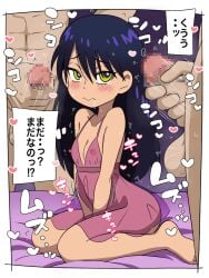 2boys abs black_hair blush breasts censored clothed_female_nude_male commentary_request covered_nipples dark-skinned_female dark_skin erection faceless faceless_male female full_body gundam gundam_gquuuuuux heart highres ketsumoa kneeling lingerie long_hair male_masturbation masturbation mosaic_censoring motion_lines multiple_boys nude nyaan_(gundam_gquuuuuux) penis see-through_clothes small_breasts speech_bubble spoken_heart testicles thought_bubble translation_request underwear yellow_eyes
