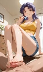 ai_generated condom_in_mouth feet_on_penis femdom footjob misato_katsuragi