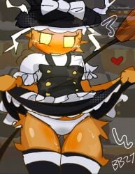 artist_signature biggiebag27 dusekkar_(forsaken) female fluffy forsaken_(roblox) maid maid_uniform marisa_dusekkar marisa_kirisame marisa_kirisame_(cosplay) matt_dusek official_alternate_costume orange_skin panties pumpkin_head reference_image roblox roblox_game robloxian self_upload tagme thighhighs thighs touhou wet young younger_female