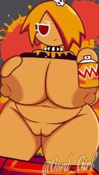 1girls big_breasts chubby cookie_run cookie_run_ovenbreak gard_girl mustard_cookie spray_can tagme