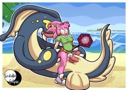 1girl1boy 1girls amy_rose artist_signature beach blush classic_amy_rose cowgirl_position crossover cum cum_in_pussy cum_in_pussy cum_inside eelektross furry furry_female generation_5_pokemon green_eyes green_shirt headband hedgehog_girl impregnation interspecies_impregnation ocean open_mouth orgasm orgasm_face ovum ovum_with_heart penetration penis pink_body pink_hair pokemon pokemon_(species) pokephilia red_eyes seikatsueclipse sex shirt shoes size_difference skirt skirt_lift sonic_(series) sonic_cd sonic_the_hedgehog_(series) vaginal_penetration x-ray