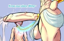 2boys ass balls big_ass chain_leash chains cum english_text erect_penis erection femboy gay giant_femboy giant_male growingemperor huge_balls huge_cock light-skinned_male light_skin macro male male_only micro nude nude_male penis side_view size_difference testicles text trap yaoi