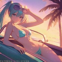 animated beach bikini blue_hair hatsune_miku itzah live2d skinny