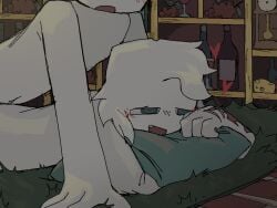 2boys 2d 2d_(artwork) anal_sex bed blush_lines from_behind gay happy heart male male_only nude original_character pillow_hug prone_bone roblox roblox_avatar robloxian scars self_upload smile white_skin yawned_beef