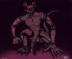 animatronic anthro bodily_fluids digital_drawing_(artwork) digital_media_(artwork) fazbear_fanverse five_nights_at_candy's_3 genital_fluids genitals guihvictor hi_res machine male mammal monster_rat_(fnac) murid murine nude penis rat robot robot_anthro rodent scott_cawthon scottgames solo