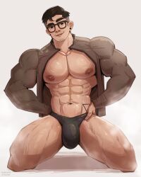 1boy abs artist_name bara bulge dated glasses male male_focus male_only muscular muscular_arms muscular_chest muscular_male muscular_thighs nipples pecs pectorals real_person shirtless solo solo_male text thighs topless topless_male wardgaya xexh yaoi