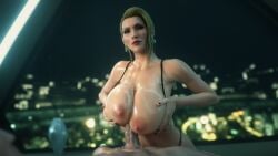 1boy 1girls 2025 3d areolae black_eyeshadow black_nail_polish blonde_hair blush_makeup bra_down breasts breasts_bigger_than_head breasts_out completely_nude completely_nude_male duo earrings eyeliner eyeshadow final_fantasy final_fantasy_vii final_fantasy_vii_remake fit fit_female gigantic_breasts heavy_makeup leeterr lipstick long_fingernails long_hair looking_at_viewer makeup mascara nail_polish nipples nude nude_male oil oiled oiled_body oiled_skin painted_nails paizuri panties penis_between_breasts pressing_breasts_together purple_eyes red_lipstick scarlet_(ffvii) semi_pov standing straight straight_sex titjob underwear underwear_only