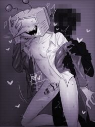 2boys anal anal_sex anon blush breathing censored_face censored_penis deltarune fur heart male shaking suit tenna_(deltarune)