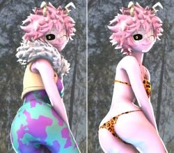 3d animal_print ashido_mina ass ass_focus bare_arms bare_shoulders bikini black_sclera bodysuit bra breasts butt_crack buttocks clothing colored_sclera colored_skin curvy female female fur_collar fur_trim horns huge_ass large_breasts leaning_forward leopard_print leopard_print_bra leopard_print_thong looking_at_viewer looking_back mask mina_ashido my_hero_academia one_eye_closed pink_hair pink_skin short_hair small_breasts smile solo swimsuit thighs thong unitard vest wink yellow_eyes