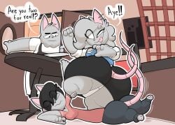 2020 anthro ass big_butt bonnie_(maddeku) bottom_heavy breasts clothed clothing daughter_(lore) dialogue elisa_(maddeku) english_text eye_contact fancy_rat father_(lore) father_and_child_(lore) father_and_daughter_(lore) female female_anthro fight group hi_res huge_butt huge_hips huge_thighs hyper hyper_butt looking_at_another maddeku male mammal murid murine overweight overweight_anthro overweight_female parent_(lore) parent_and_child_(lore) parent_and_daughter_(lore) rat rattiesteps rodent sibling_(lore) sister_(lore) sisters_(lore) size_difference stepped_on stuart_(maddeku) text thick_thighs tongue tongue_out trio wide_hips