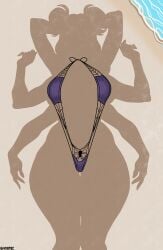 6_arms arms_behind_head beach dressed_shadow dressed_shadow_(meme) female female_focus female_only ghostec monster_girl muffet naked nude sand sea shadow signature sling_bikini slingshot_swimsuit solo spider spider_girl spider_web spider_web_print spiderweb spiderweb_pattern standing summer swimsuit toby_fox twintails undertale undertale_(series) water