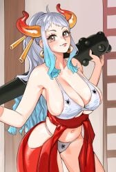 1girls adult adult_female ahoge antenna_hair areola_slip areolae areolae_slip armpits belly belly_button big_breasts blue_hair blue_hair_female bra breasts brown_eyes brown_eyes_female busty busty_female busty_girl cleavage closed_mouth_smile clothing club_(weapon) collarbone curvaceous curvaceous_body curvaceous_female curvaceous_figure curvaceous_hips curvy curvy_body curvy_female curvy_figure curvy_hips earrings elbows female female_focus female_only fingers groin half_naked half_nude high_resolution highres horn horns hourglass_figure huge_breasts indoor indoor_nudity indoors jerrydurd large_breasts lean_figure lips long_hair looking_at_viewer mature mature_female multicolored_hair naked naked_female naked_woman narrow_waist navel nude nude_female nudity one_piece panties plump_breasts red_horn red_horns semi_nude shoulders sidelocks simple_background slender_body slender_waist slim_waist smile smiley_face smiling smiling_at_viewer smirk solo standing thick_thighs thighs thong underwear upper_body weapon white_eyebrows white_hair white_hair_female wide_hips yamato_(one_piece)