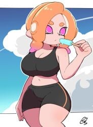1girls artist_request clothed_female octoling octoling_girl popsicle splatoon splatoon_3 summer twitter_link