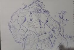 abs ambiguous_fluids anthro balls bara barazoku beard biceps big_balls big_muscles big_penis bodily_fluids canid canine canis clothed clothing cum deltoids domestic_dog duo erection facial_hair fellatio fondling foreskin fur genital_fluids genitals german_shepherd glans hair hairy herding_dog hi_res huge_balls huge_cock john_wolf6 leaking licking male male/male mammal markings mouth musclegut muscular muscular_male navel nipple_piercing nipples nude oral orgasm pastoral_dog pecs penile penis piercing precum sex sitting smile tail tongue triceps tuft vein