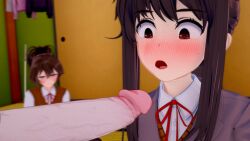 3d big_penis blush blushing_female blushing_profusely brown_eyes brown_hair cock_shock cute cute_expression doki_doki_literature_club edit fan_character female femc_(doki_doki_literature_club) fully_clothed hesitant high_ponytail human human_female human_male human_only imminent_oral imminent_sex koikatsu light-skinned_female light-skinned_male light_skin looking_down looking_down_at_penis male nervous nervous_female penis sweating_female unexpected uniform unseen_face unseen_male_face unsure wide_eyed yellow_eyes