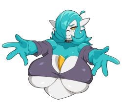 2025 2d 2d_(artwork) anthro big_breasts blue_body blue_skin breasts bust busty busty_female choker chubby chubby_female commission fan_character female female_focus female_only fur furry furry_female furry_only gardevoir generation_3_pokemon generation_4_pokemon glasses hug humanoid jeffthehusky julia_caernarvon large_breasts mature mature_female milf nintendo original original_character pokemon pokemon_(species) potatoartox shiny_gardevoir shiny_pokemon simple_background solo unclelu white_body